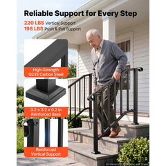 VEVOR Handrails for Outdoor Steps, 2-3 Step 2 Pack Stair Hand Rail Kit, Black Retro Arch Stair Rails for Seniors