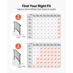 VEVOR Handrails for Outdoor Steps, 2-3 Step 2 Pack Stair Hand Rail Kit, Black Retro Arch Stair Rails for Seniors