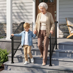 VEVOR Handrails for Outdoor Steps, 2-3 Step 2 Pack Stair Hand Rail Kit, Black Retro Arch Stair Rails for Seniors