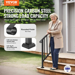 VEVOR Handrails for Outdoor Steps, 2-3 Step Stair Hand Rail Kit, Transitional Carbon Steel Railings with Installation