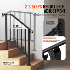 VEVOR Handrails for Outdoor Steps, 2-3 Step Stair Hand Rail Kit, Transitional Carbon Steel Railings with Installation