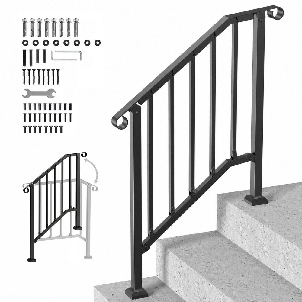 VEVOR Handrails for Outdoor Steps, 2-3 Step Stair Hand Rail Kit, Transitional Carbon Steel Railings with Installation