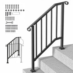 VEVOR Handrails for Outdoor Steps, 2-3 Step Stair Hand Rail Kit, Transitional Carbon Steel Railings with Installation