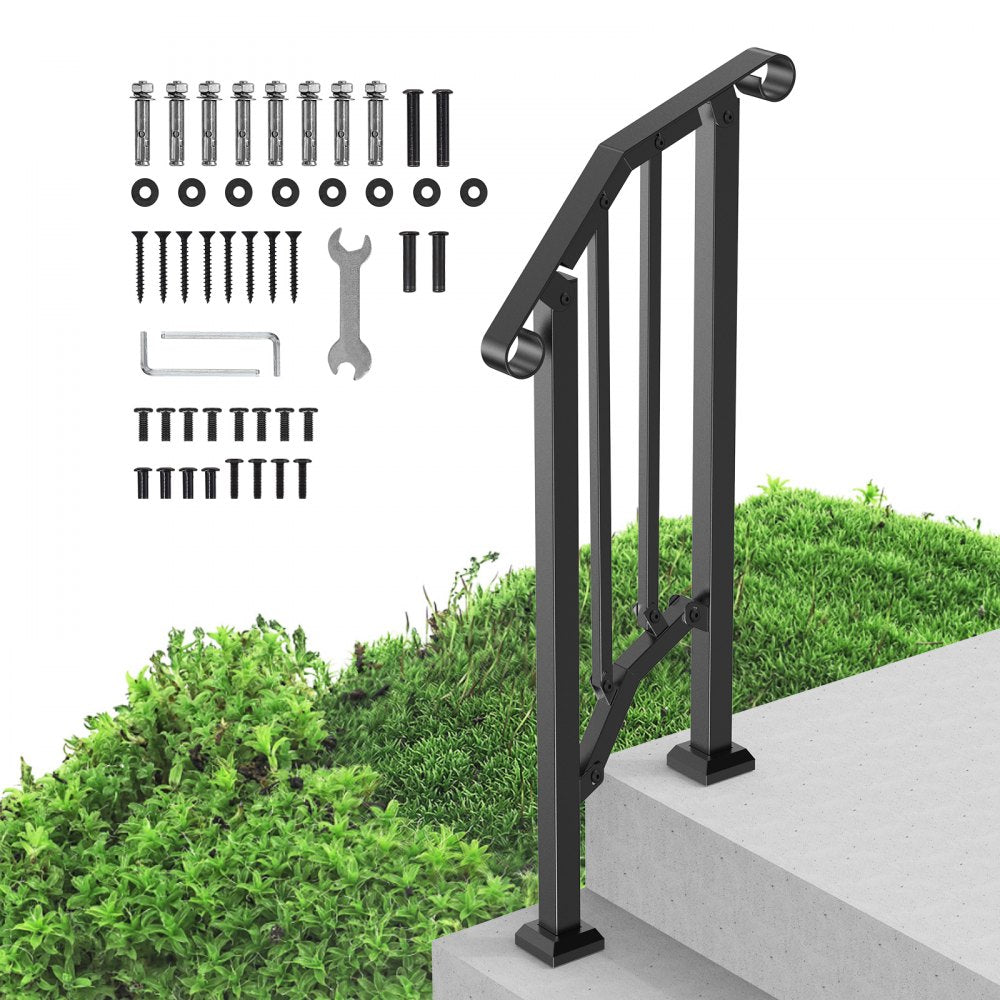 VEVOR Handrails for Outdoor Steps, 1-2 Step Stair Hand Rail Kit, Transitional Carbon Steel Railings with Installation