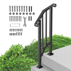 VEVOR Handrails for Outdoor Steps, 1-2 Step Stair Hand Rail Kit, Transitional Carbon Steel Railings with Installation