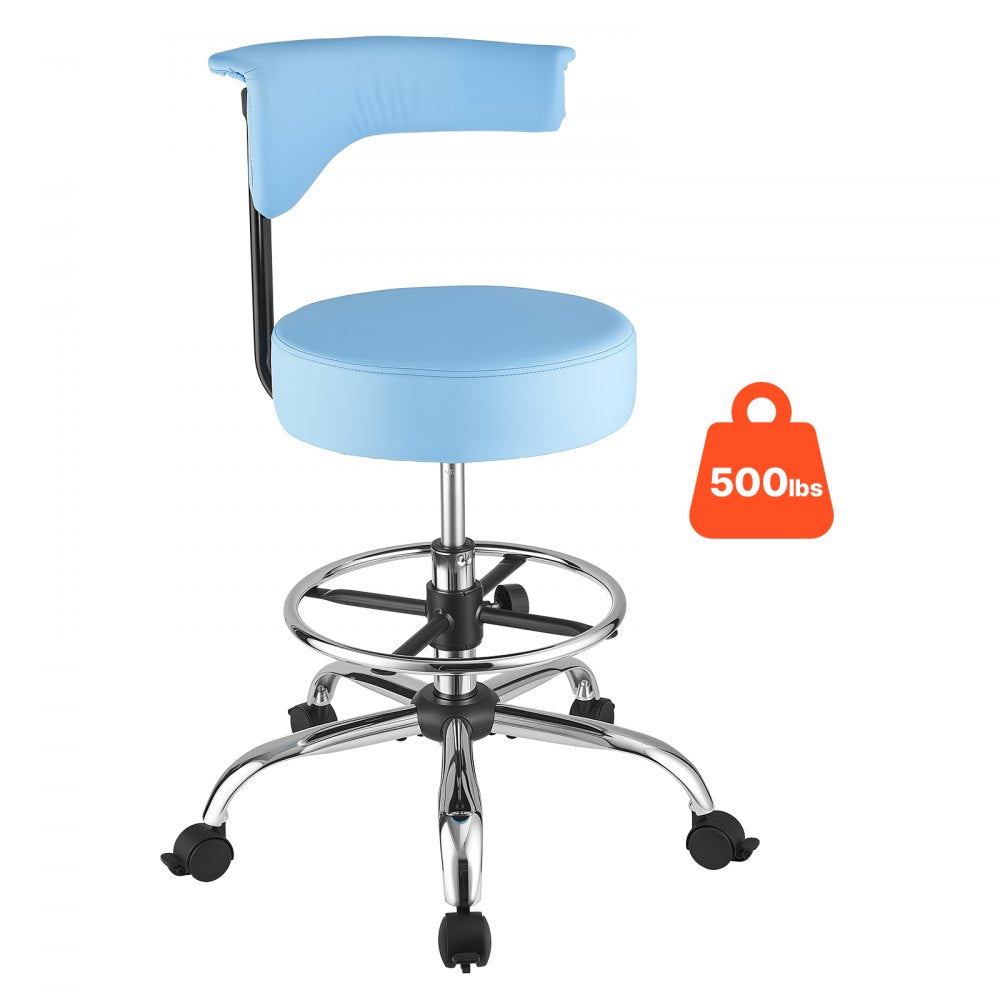 VEVOR Rolling Stool with Back Support, 500 lbs Weight Capacity, Height Adjustable, Thick Cushion Ergonomic PU Leather