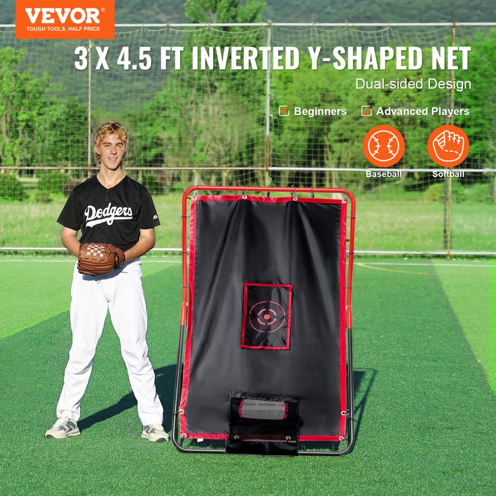 VEVOR Baseball And Softball Rebounder Net, 3.5 x 4.5 ft 2-in-1 Switch Hitter Pitch Trainer, PitchBack Baseball Pitching