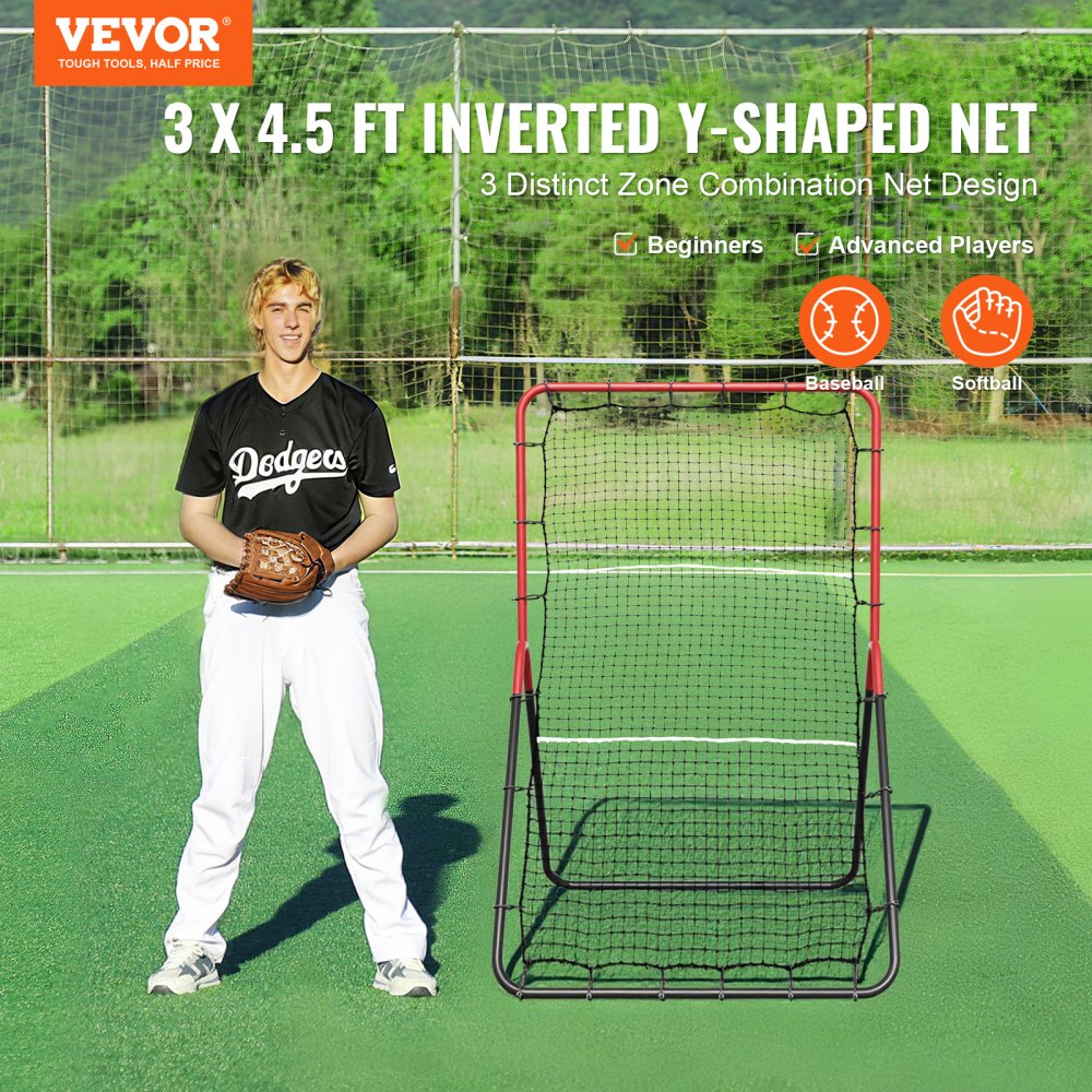 VEVOR Baseball And Softball Rebounder Net, 3 x 4.5 ft PitchBack Baseball Pitching Nest, 3-Way Baseball, Softball
