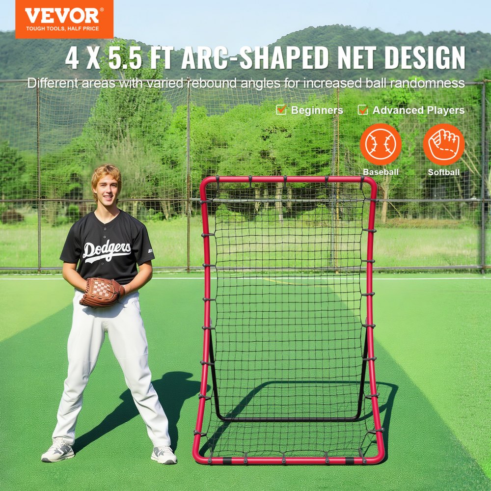 VEVOR Baseball And Softball Rebounder Net, 4 x 5.5 ft PitchBack Baseball Pitching Nest, Pitch Return Trainer Rebound