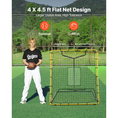 VEVOR Baseball Softball Rebounder Net 4 x 4.5 ft Pitch Back Trainer Target, 4 Adjustable Angles with Strike Zone, Steel