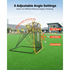 VEVOR Baseball Softball Rebounder Net 4 x 4.5 ft Pitch Back Trainer Target, 4 Adjustable Angles with Strike Zone, Steel