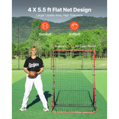 VEVOR Baseball Softball Rebounder Net 4 x 5.5 ft Pitch Back Trainer, 5 Adjustable Angles, Heavy-duty Steel Frame, All