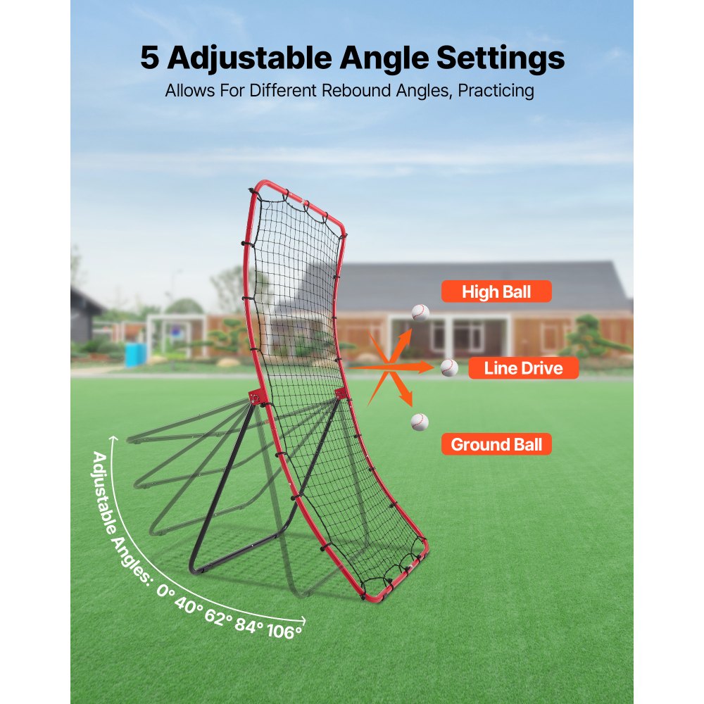 VEVOR Baseball Softball Rebounder Net 4 x 5.5 ft Pitch Back Trainer, 5 Adjustable Angles, Heavy-duty Steel Frame, All