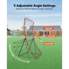 VEVOR Baseball Softball Rebounder Net 4 x 5.5 ft Pitch Back Trainer, 5 Adjustable Angles, Heavy-duty Steel Frame, All