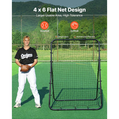 VEVOR Baseball Softball Rebounder Net 4 x 6 ft Pitch Back Trainer Target, 5 Adjustable Angles with Strike Zone, Steel