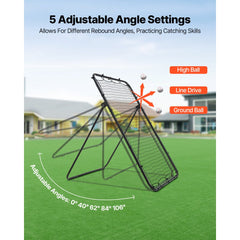 VEVOR Baseball Softball Rebounder Net 4 x 6 ft Pitch Back Trainer Target, 5 Adjustable Angles with Strike Zone, Steel