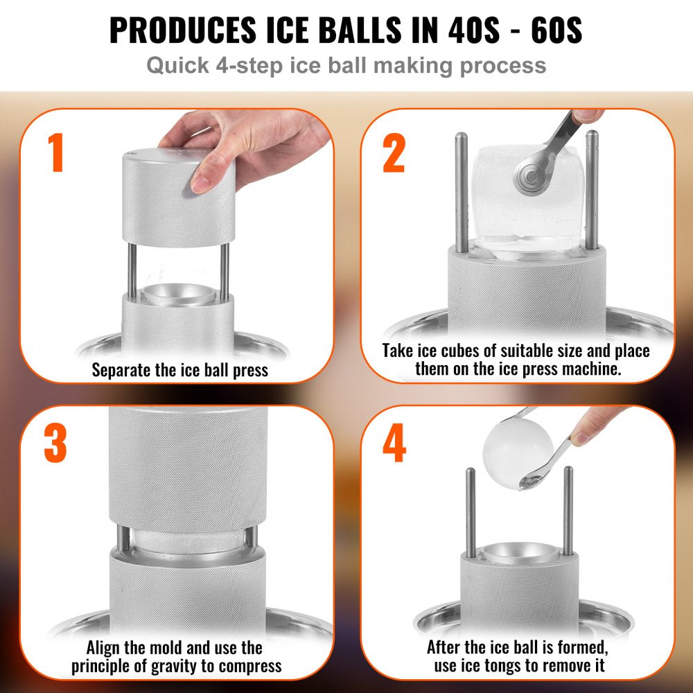 VEVOR Ice Ball Press, 2.4" Ice Ball Maker, Aircraft Al Alloy Ice Ball Press Kit for 60mm Ice Sphere, Ice Press with