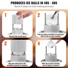 VEVOR Ice Ball Press, 2.4" Ice Ball Maker, Aircraft Al Alloy Ice Ball Press Kit for 60mm Ice Sphere, Ice Press with