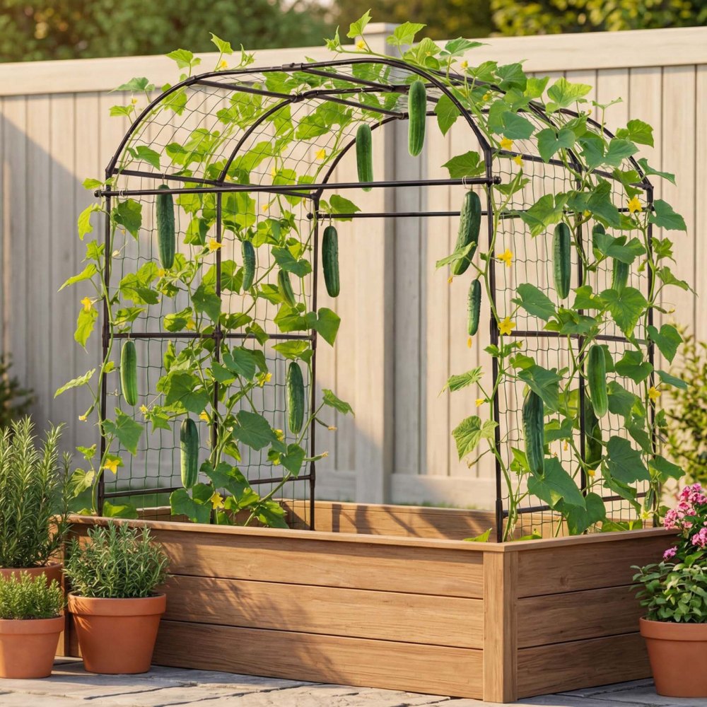 VEVOR Cucumber Trellis, U-Shape Garden Trellises for Raised Bed, Metal Wide Top Arch Plant Support for Vine, Climbing