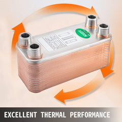 VEVOR Heat Exchanger 3"x7.5" 30 Plates Brazed Plate Heat Exchanger 316L 3/4" MPT Heat Exchanger B12-30 Beer Wort