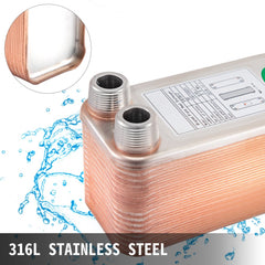 VEVOR Heat Exchanger 3"x7.5" 30 Plates Brazed Plate Heat Exchanger 316L 3/4" MPT Heat Exchanger B12-30 Beer Wort
