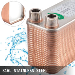 VEVOR Heat Exchanger 3"x7.5" 40 Plates Brazed Plate Heat Exchanger 316L 3/4" MPT Heat Exchanger B3-12A Beer Wort