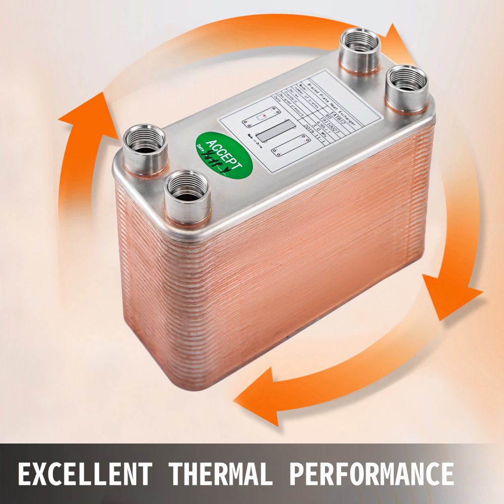 VEVOR Heat Exchanger 3"x7.5" 60 Plates Brazed Plate Heat Exchanger 316L 1/2" BSP FPT Heat Exchanger EATB12 Beer Wort