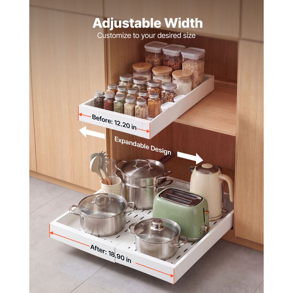 VEVOR Pull Out Cabinet Organizer, 4 Pack Expandable Width (12.2"-18.9"), 20.47" Deep Pull Out Drawers for Cabinets
