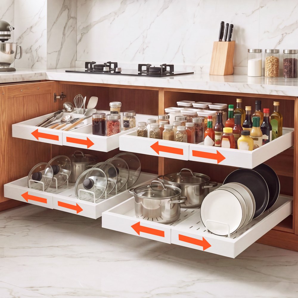 VEVOR Pull Out Cabinet Organizer, 4 Pack Expandable Width (12.2"-18.9"), 20.47" Deep Pull Out Drawers for Cabinets