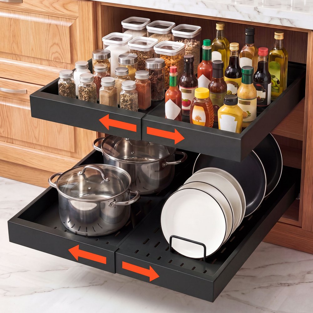 VEVOR Pull Out Cabinet Organizer, 2 Pack Expandable Width (12.2"-18.9"), 20.47" Deep Pull Out Drawers for Cabinets
