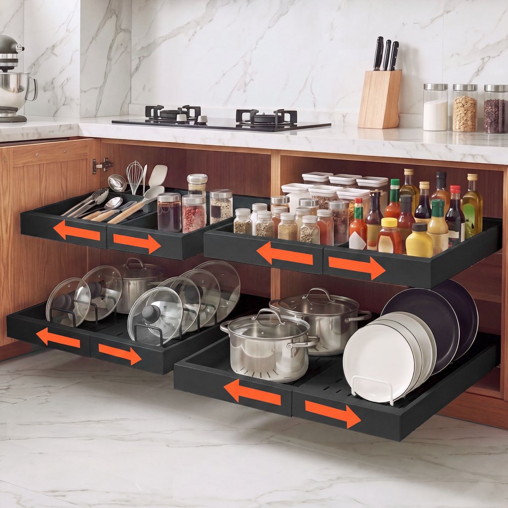 VEVOR Pull Out Cabinet Organizer, 4 Pack Expandable Width (12.2"-18.9"), 20.47" Deep Pull Out Drawers for Cabinets