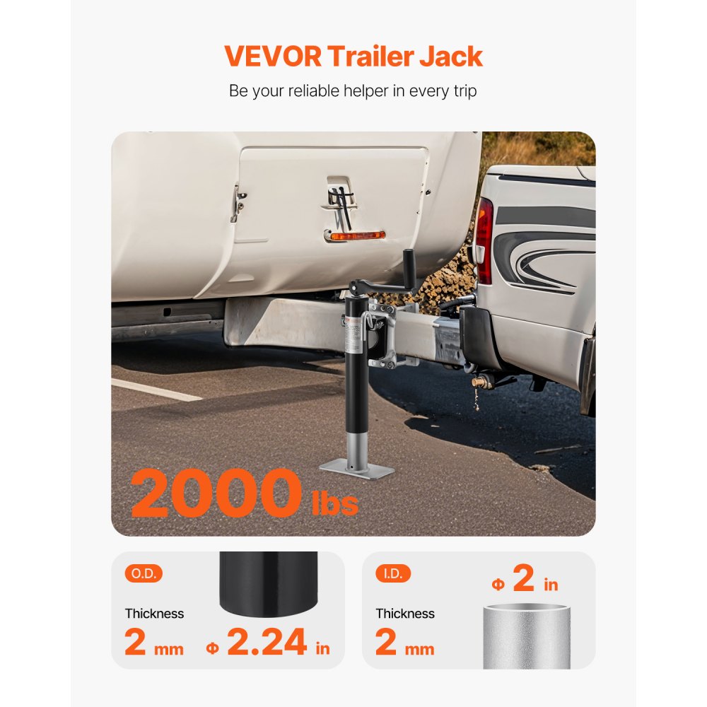 VEVOR Trailer Jack, 2000 lbs Dynamic Load Capacity, Heavy Duty Swivel Bolt-on Trailer Jack, 10" Lift Trailer Jack Stand