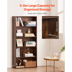 VEVOR 5 Tiers Narrow Bookshelf, 53 in Wooden Open Bookcase with Height-Adjustable Shelf, Freestanding Tall Display