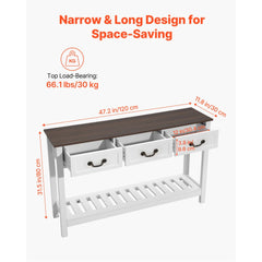 VEVOR 47 in Console Table, Farmhouse Desk Behind the Couch with Drawers and Bottom Storage Shelf, Wooden Rectangle