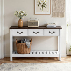 VEVOR 47 in Console Table, Farmhouse Desk Behind the Couch with Drawers and Bottom Storage Shelf, Wooden Rectangle