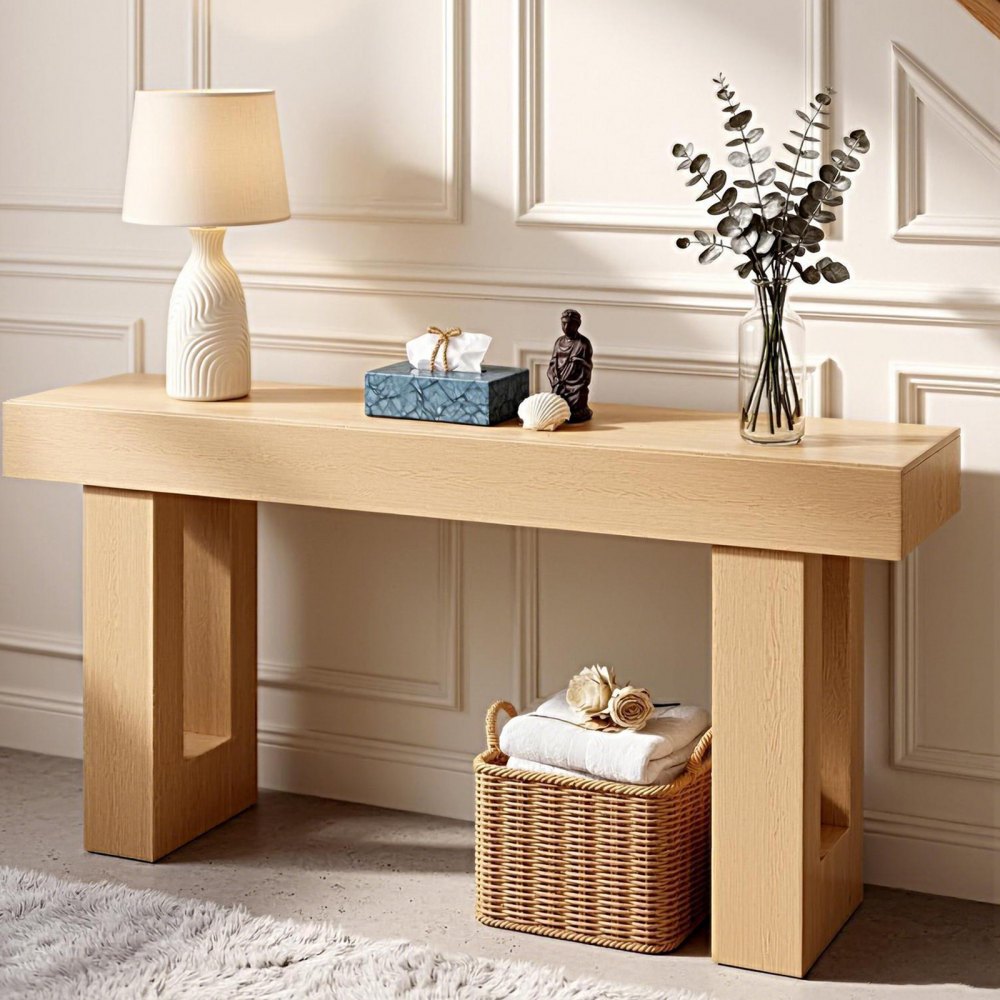 VEVOR 63 in Console Table, Farmhouse Desk Behind the Couch, Wooden Rectangle Entrance Desk, Narrow Long Sofa Table
