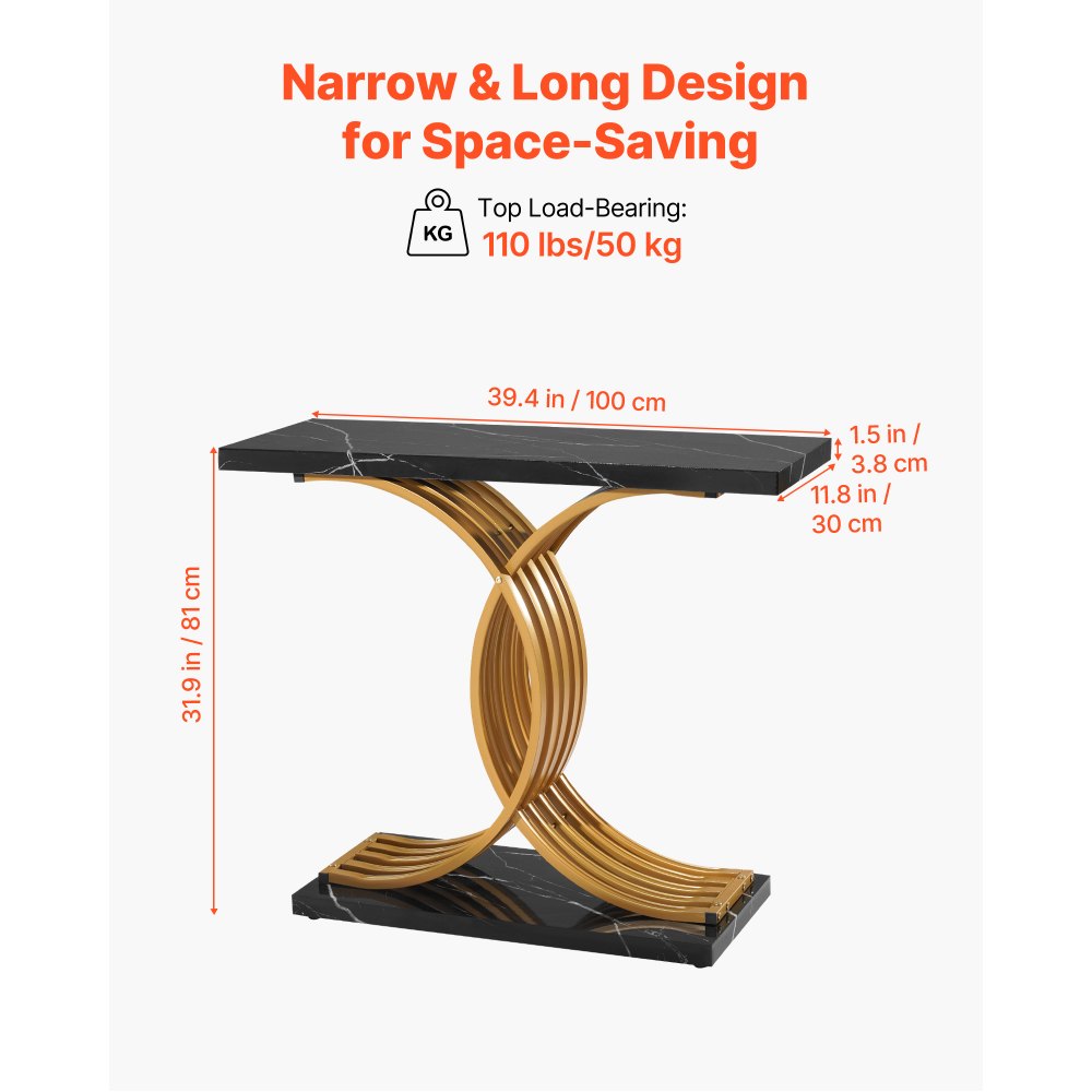 VEVOR 39 in Gold Console Table, Modern Desk Behind the Couch, Wood Rectangle Entrance Desk, Narrow Long Sofa Table