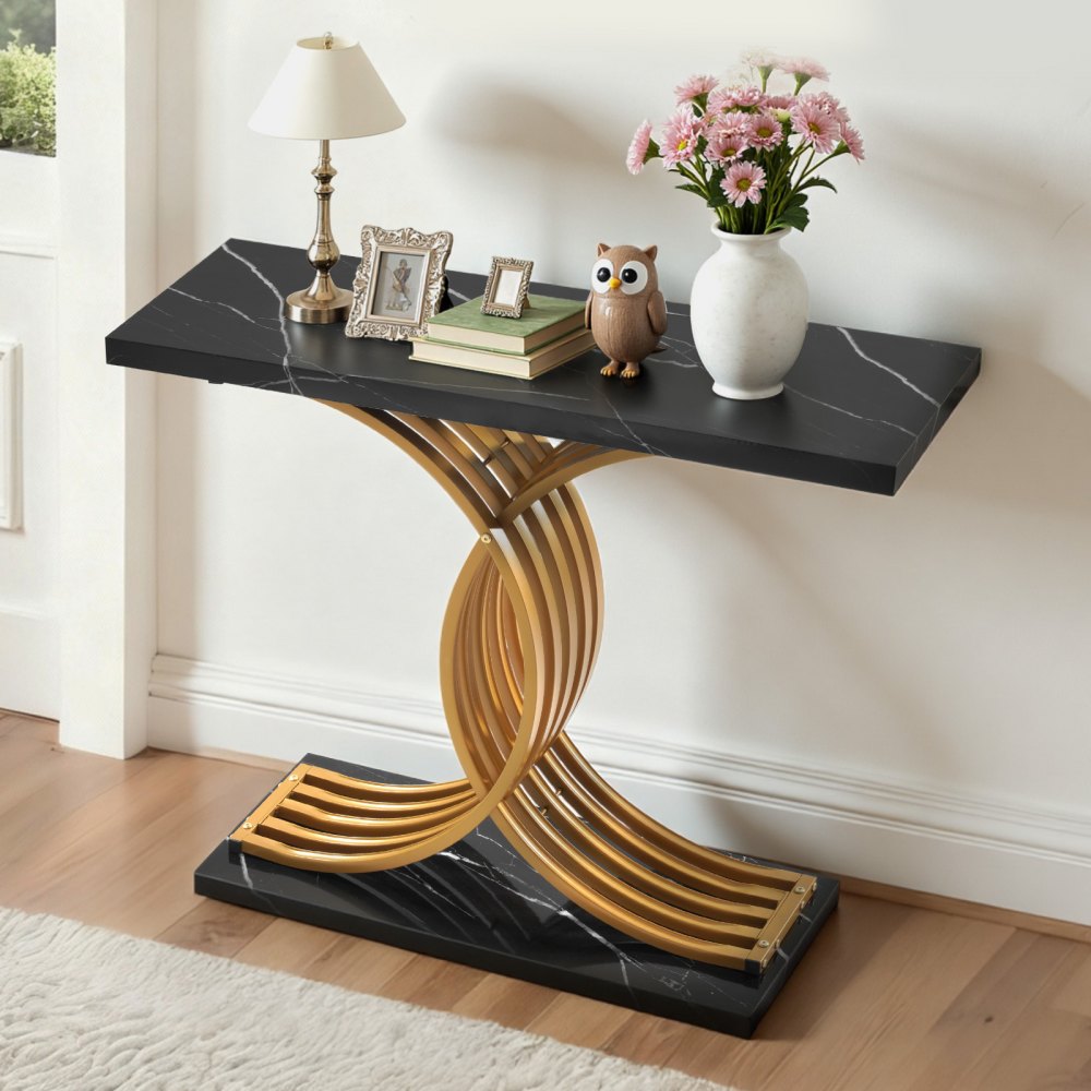 VEVOR 39 in Gold Console Table, Modern Desk Behind the Couch, Wood Rectangle Entrance Desk, Narrow Long Sofa Table