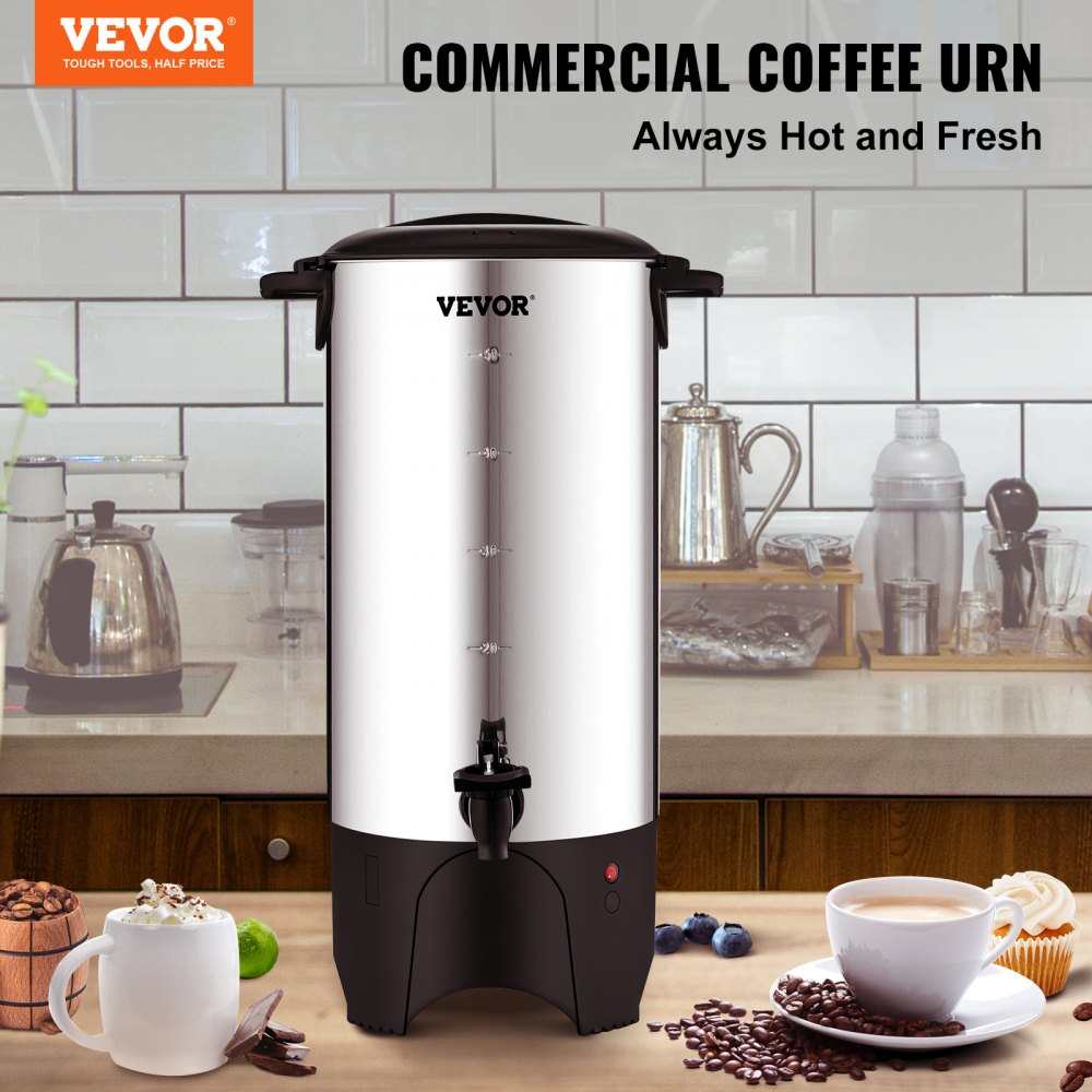 VEVOR Commercial Coffee Urn, 50 Cups Stainless Steel Large Coffee Dispenser, 1000W 110V Electric Coffee Maker Urn For
