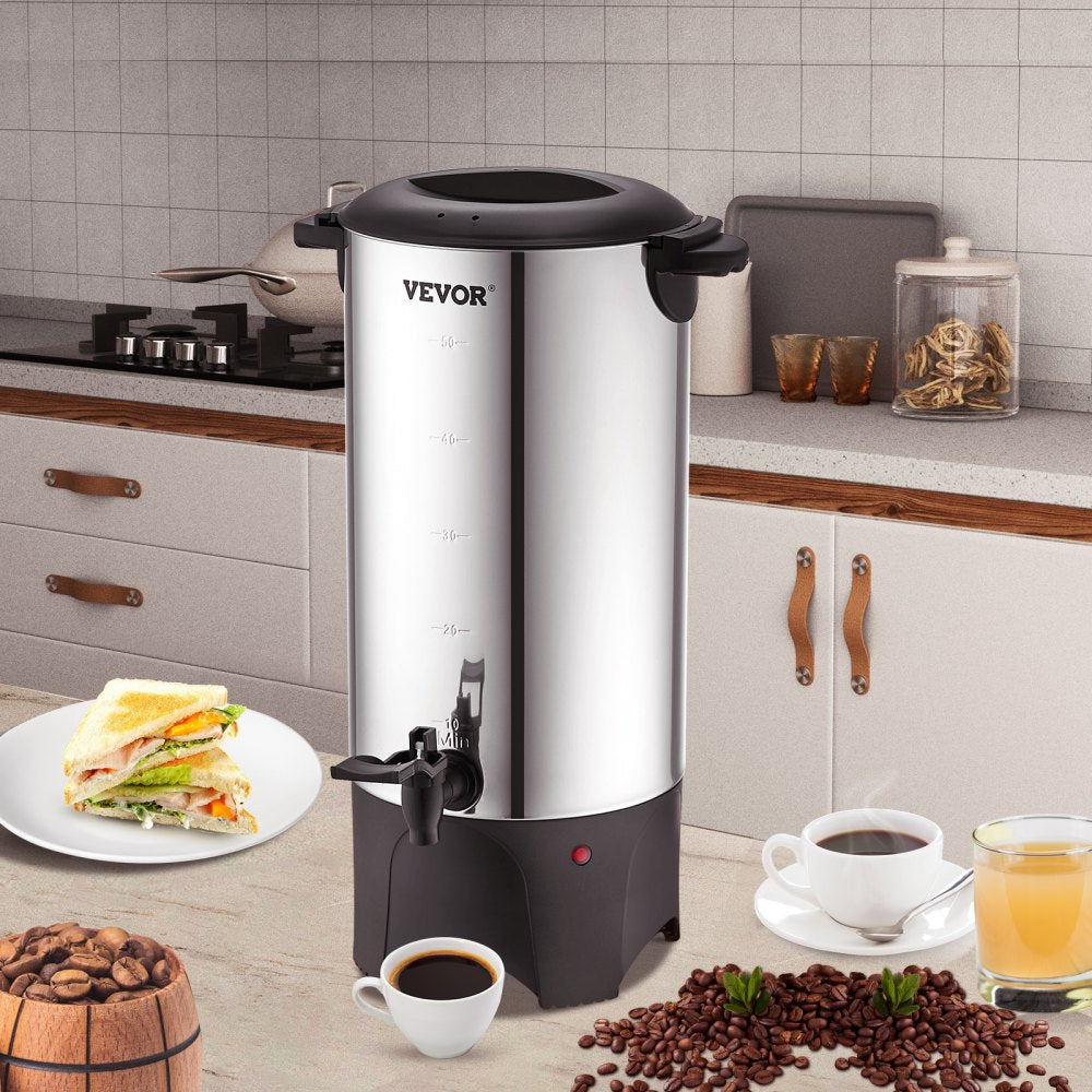 VEVOR Commercial Coffee Urn, 50 Cups Stainless Steel Large Coffee Dispenser, 1000W 110V Electric Coffee Maker Urn For