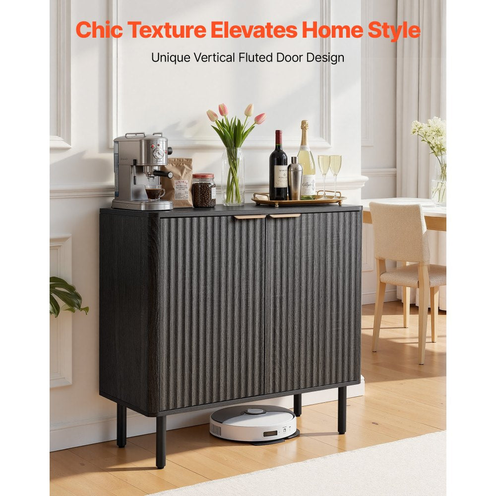 VEVOR Coffee Bar Cabinet, Mid Century Fluted Coffee Bar Table with 2-Tier Storage, Buffet Stand Cabinet with Barn Door