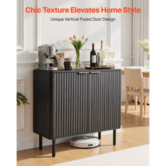 VEVOR Coffee Bar Cabinet, Mid Century Fluted Coffee Bar Table with 2-Tier Storage, Buffet Stand Cabinet with Barn Door