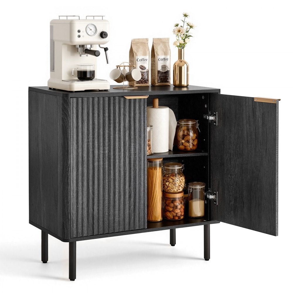 VEVOR Coffee Bar Cabinet, Mid Century Fluted Coffee Bar Table with 2-Tier Storage, Buffet Stand Cabinet with Barn Door