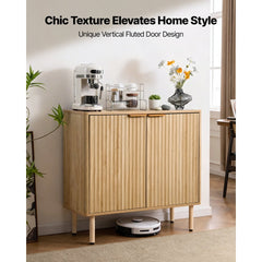 VEVOR Coffee Bar Cabinet, Mid Century Fluted Coffee Bar Table with 2-Tier Storage, Buffet Stand Cabinet with 2 Barn