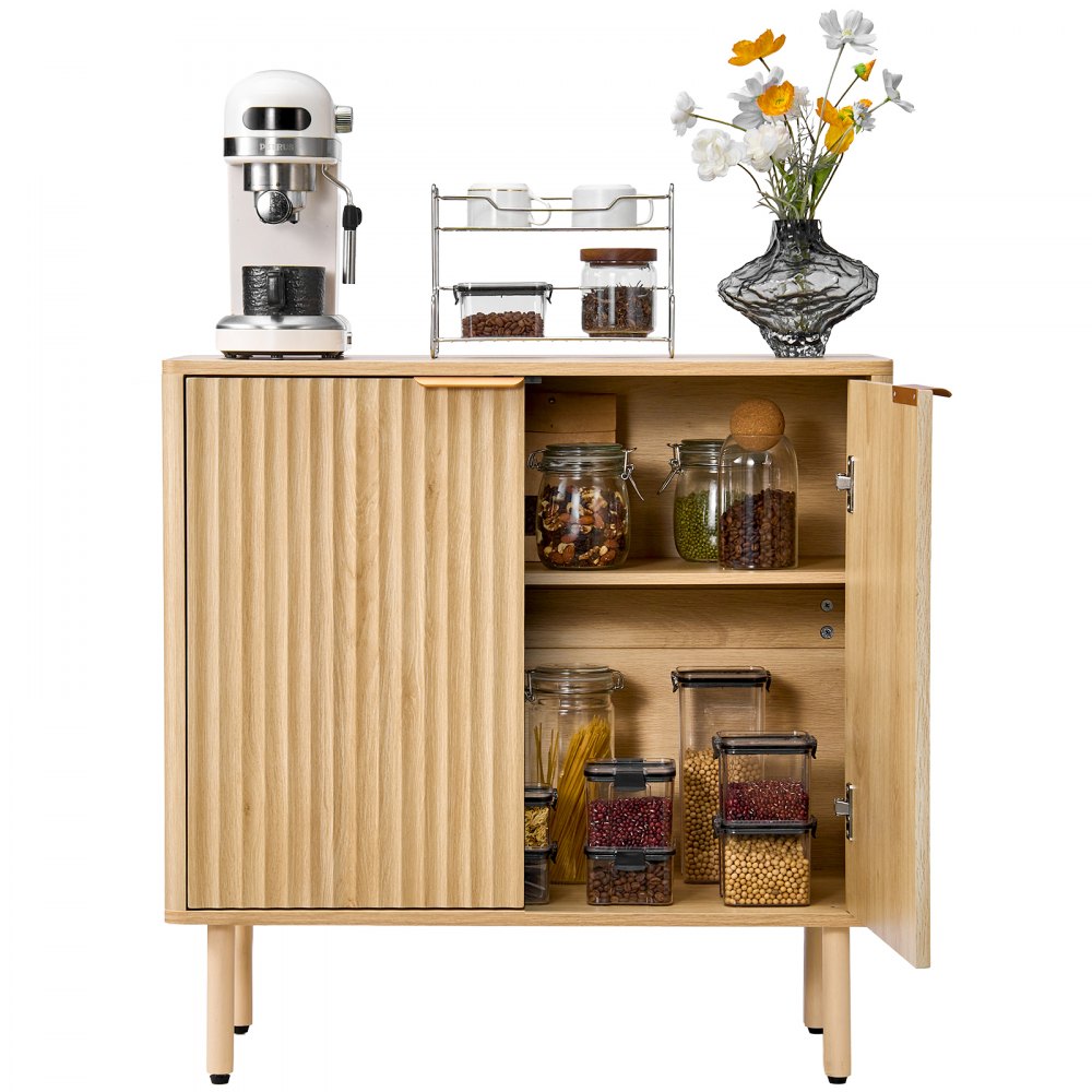 VEVOR Coffee Bar Cabinet, Mid Century Fluted Coffee Bar Table with 2-Tier Storage, Buffet Stand Cabinet with 2 Barn