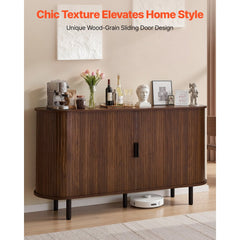 VEVOR Coffee Bar Cabinet, Mid Century Fluted Coffee Bar Table, Buffet Stand Cabinet with 2 Sliding Doors, Sideboard