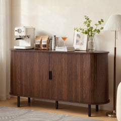 VEVOR Coffee Bar Cabinet, Mid Century Fluted Coffee Bar Table, Buffet Stand Cabinet with 2 Sliding Doors, Sideboard