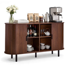 VEVOR Coffee Bar Cabinet, Mid Century Fluted Coffee Bar Table, Buffet Stand Cabinet with 2 Sliding Doors, Sideboard