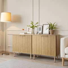 VEVOR Coffee Bar Cabinet, Mid Century Fluted Coffee Bar Table with 2-Tier Storage, Buffet Stand Cabinet with 4 Barn
