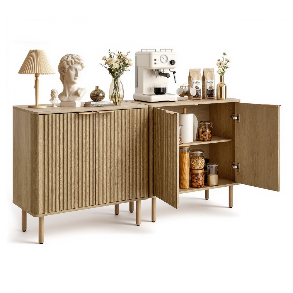 VEVOR Coffee Bar Cabinet, Mid Century Fluted Coffee Bar Table with 2-Tier Storage, Buffet Stand Cabinet with 4 Barn